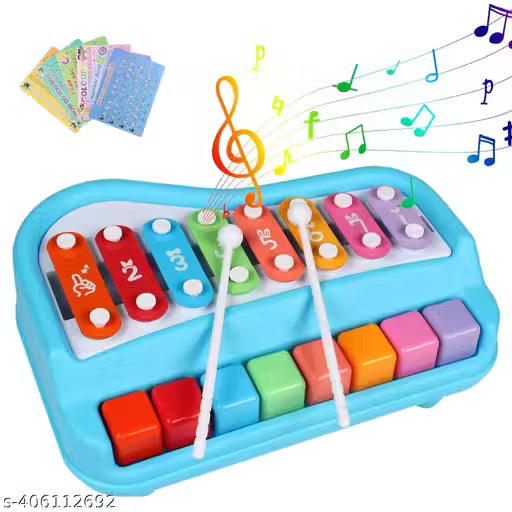 2 in 1 Baby Piano Xylophone Toy 8 Multicolored Key Keyboard Baby Kids Girls Boy (Blue)