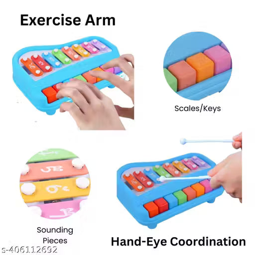 2 in 1 Baby Piano Xylophone Toy 8 Multicolored Key Keyboard Baby Kids Girls Boy (Blue)